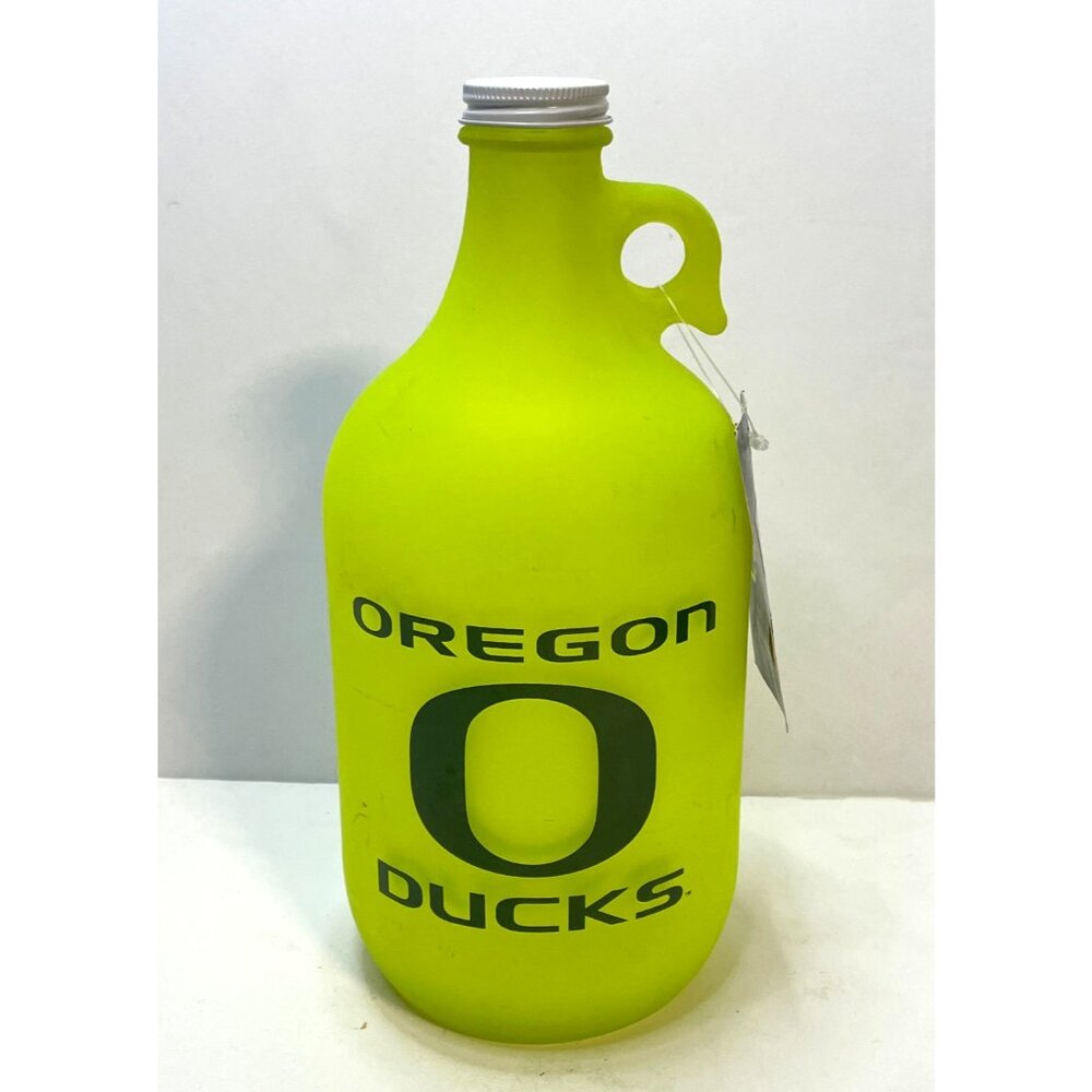NCAA Oregon Ducks Football Growler Jug 64oz glass Keyscaper frosted neon yellow